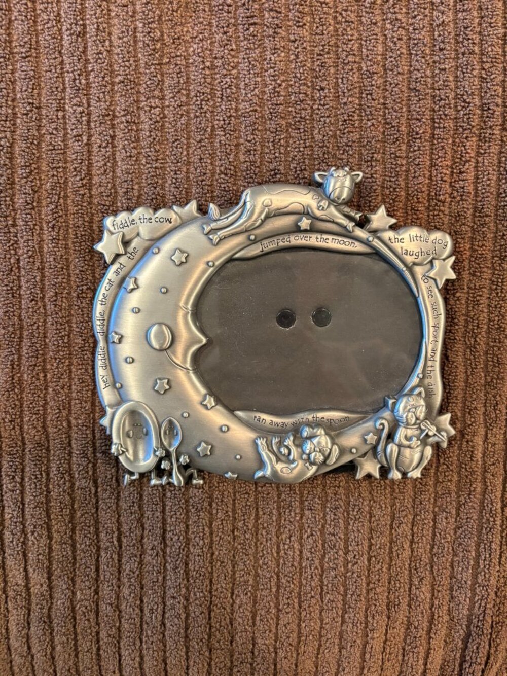 Malden Pewter Frame, Cow Jumped over the Moon, 3.5" x 5" picture frame Moon, Cat